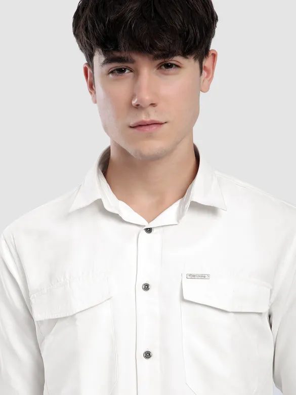 White Dual Pocketed Suede Shirt