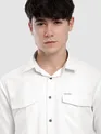White Dual Pocketed Suede Shirt