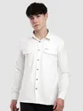 White Dual Pocketed Suede Shirt