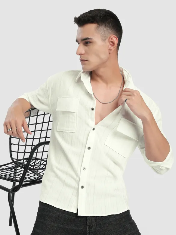 White Structured Stripe Shirt