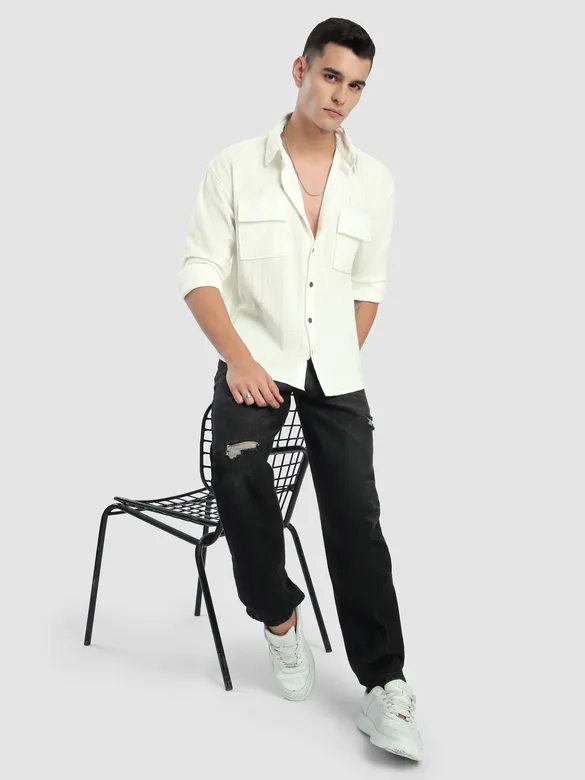 White Structured Stripe Shirt