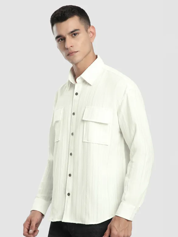 White Structured Stripe Shirt
