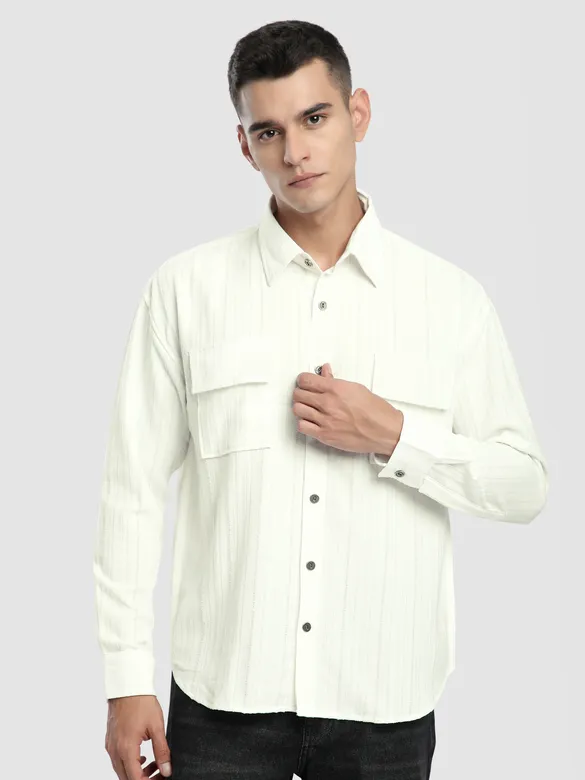 White Structured Stripe Shirt