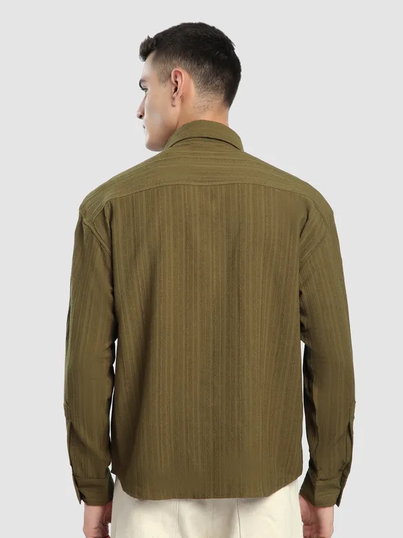 Wood Brown Structured Stripe Shirt