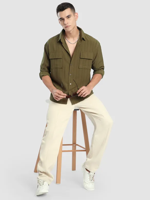 Wood Brown Structured Stripe Shirt