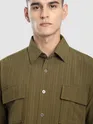 Wood Brown Structured Stripe Shirt