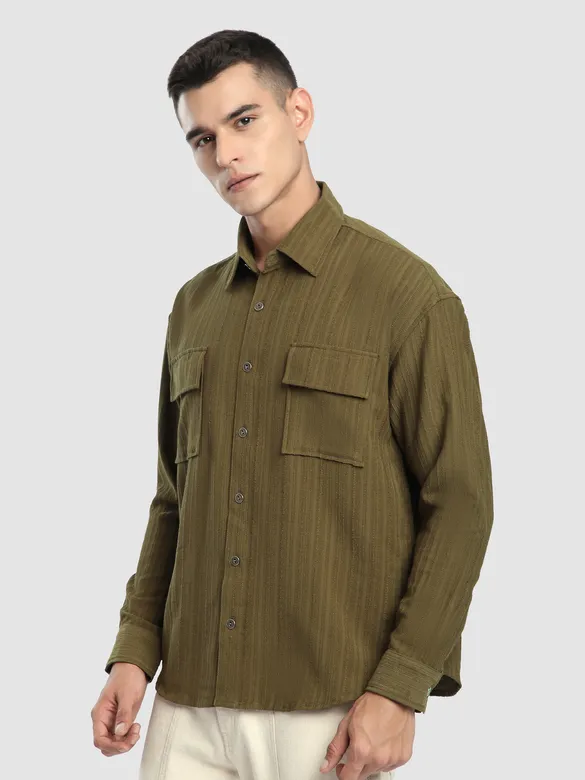 Wood Brown Structured Stripe Shirt