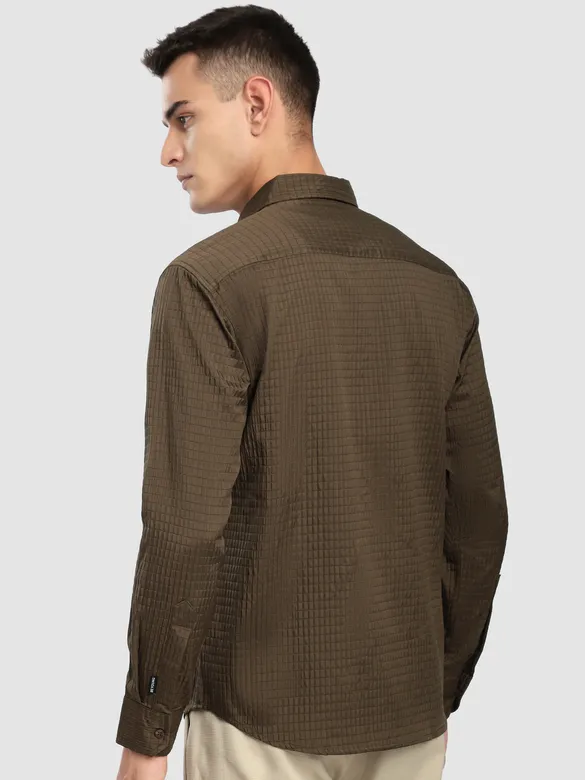 Wood Brown Textured Western Shirt