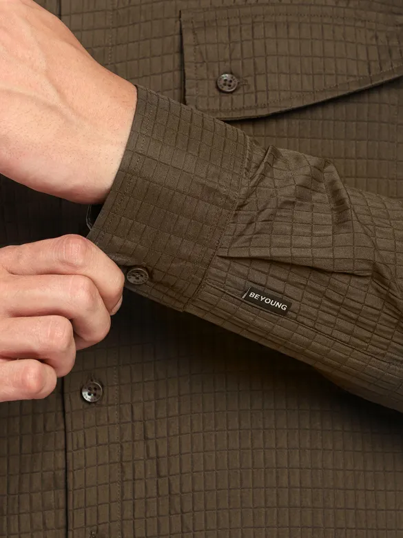 Wood Brown Textured Western Shirt