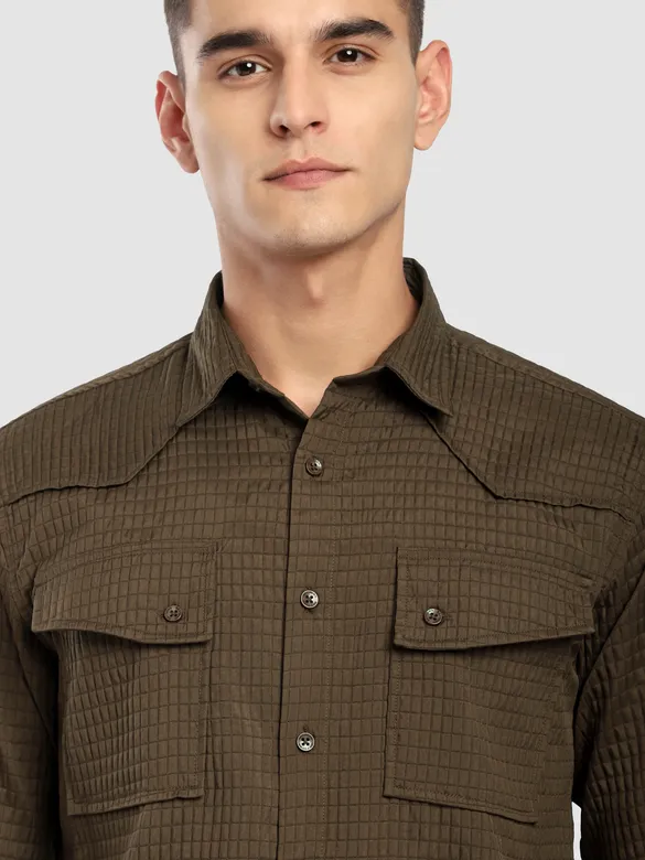 Wood Brown Textured Western Shirt