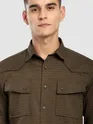 Wood Brown Textured Western Shirt