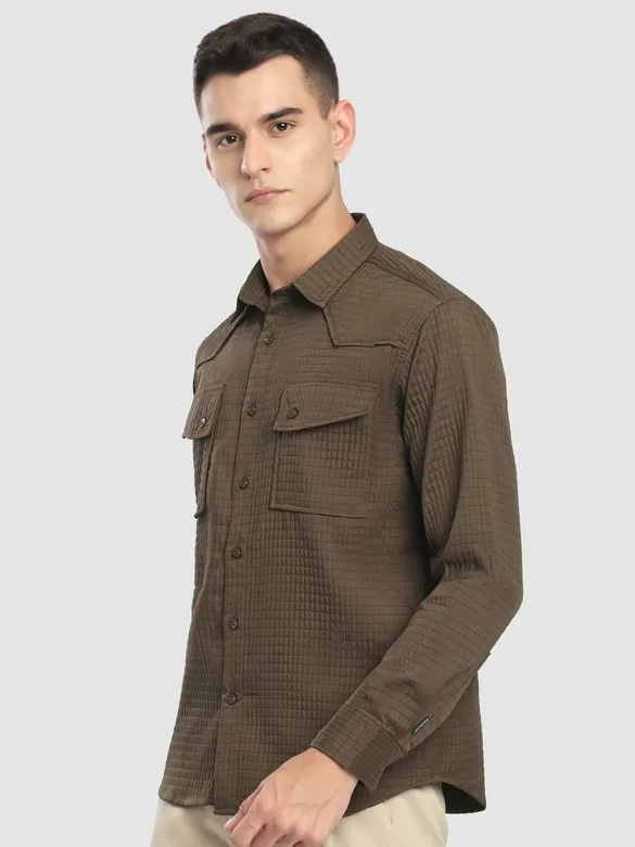 Wood Brown Textured Western Shirt