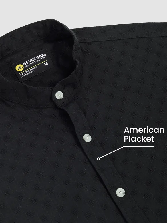 Black Mandarin Collar Shirt For Men