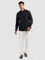 Black Mandarin Collar Shirt For Men