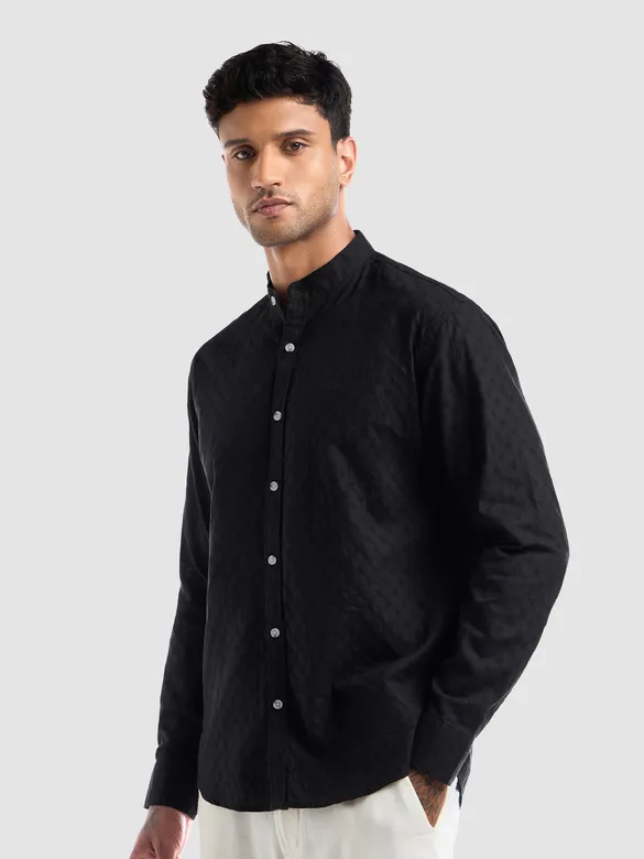 Black Mandarin Collar Shirt For Men