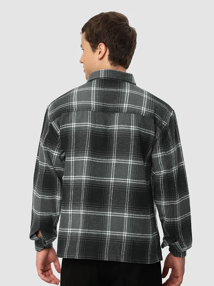 Black Recycled Check Flannel Shirt