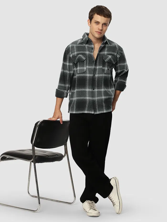 Black Recycled Check Flannel Shirt
