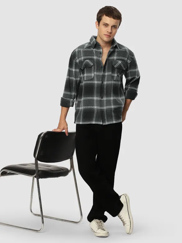 Black Recycled Check Flannel Shirt