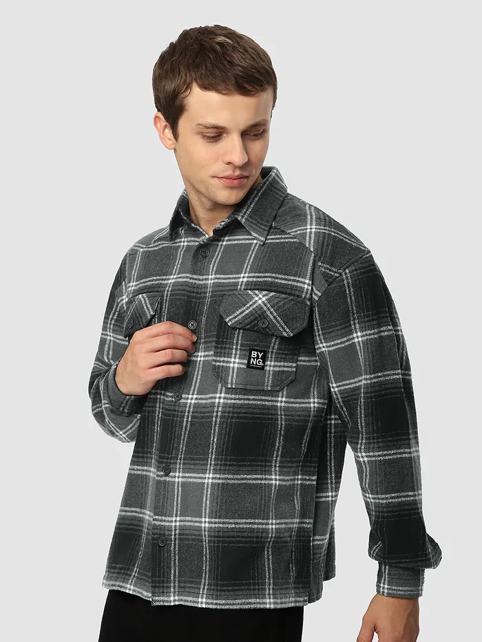 Black Recycled Check Flannel Shirt