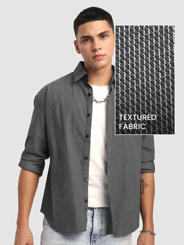 Black Structured Full Sleeve Shirt