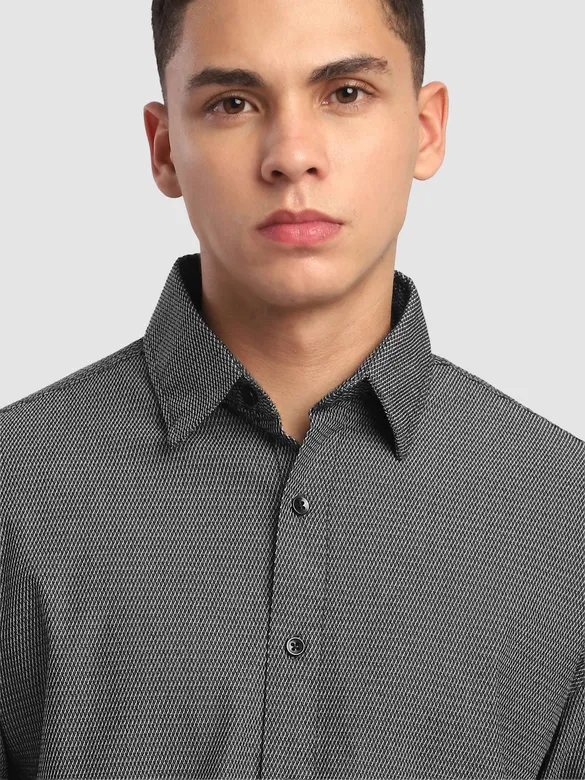 Black Structured Full Sleeve Shirt