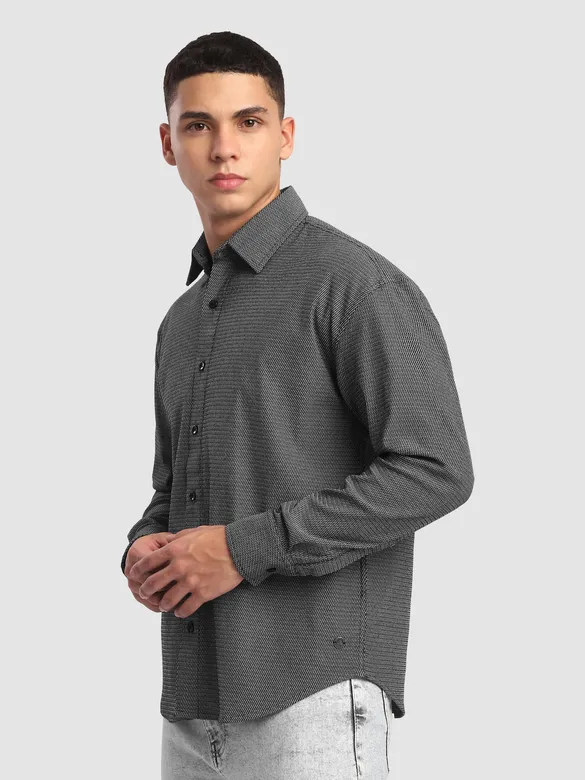 Black Structured Full Sleeve Shirt