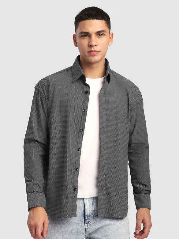 Black Structured Full Sleeve Shirt
