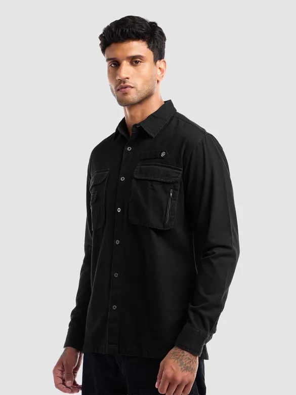 Black Utility Pockets Shirt For Men