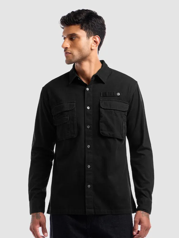 Black Utility Pockets Shirt For Men