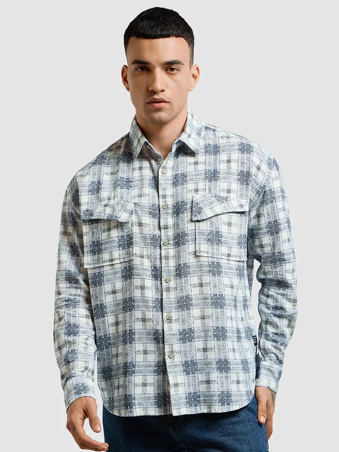 Blue Waffle Plaid Shirt