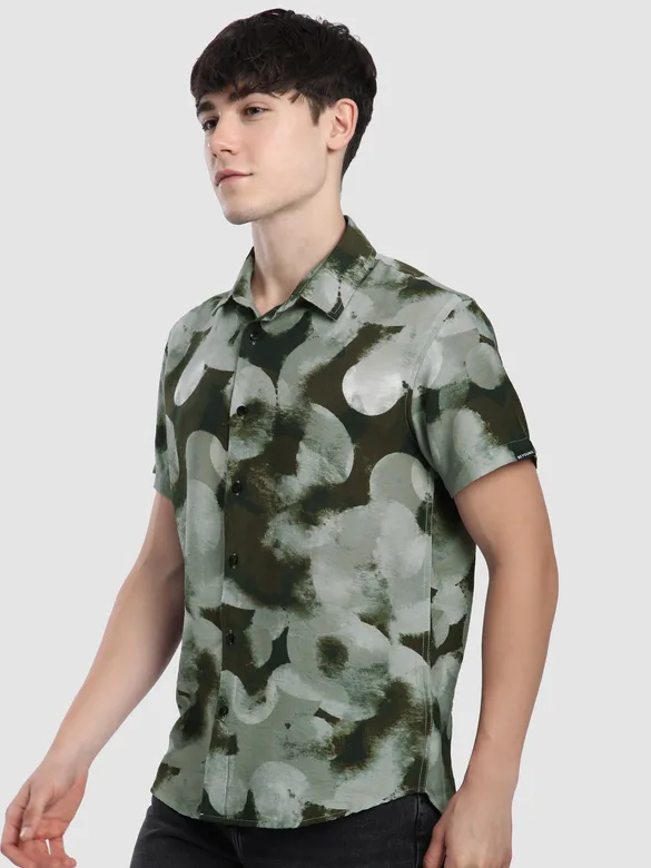 Brown Circular Abstract Printed Shirt