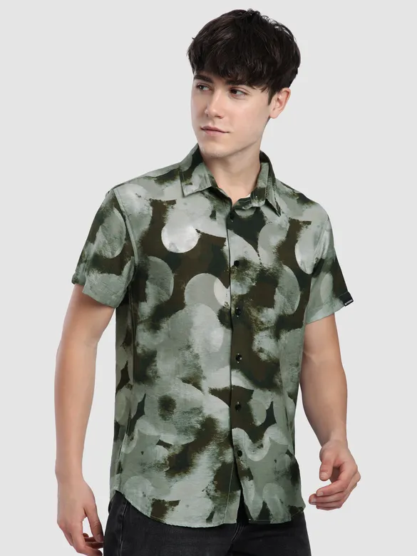 Brown Circular Abstract Printed Shirt