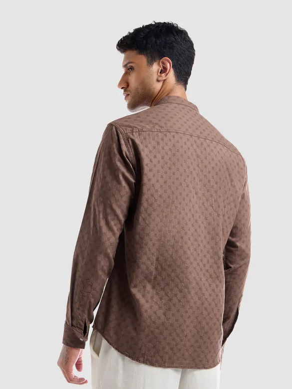 Brown Mandarin Collar Shirt For Men