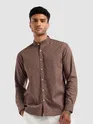 Brown Mandarin Collar Shirt For Men