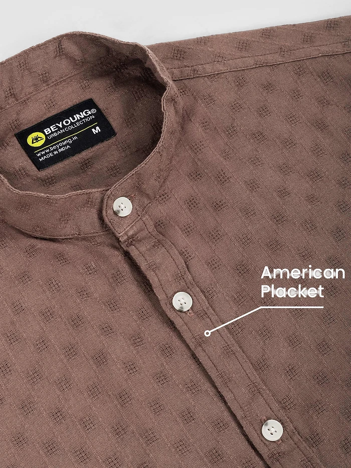 Brown Mandarin Collar Shirt For Men