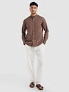Brown Mandarin Collar Shirt For Men