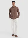 Brown Mandarin Collar Shirt For Men