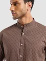 Brown Mandarin Collar Shirt For Men
