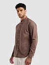 Brown Mandarin Collar Shirt For Men