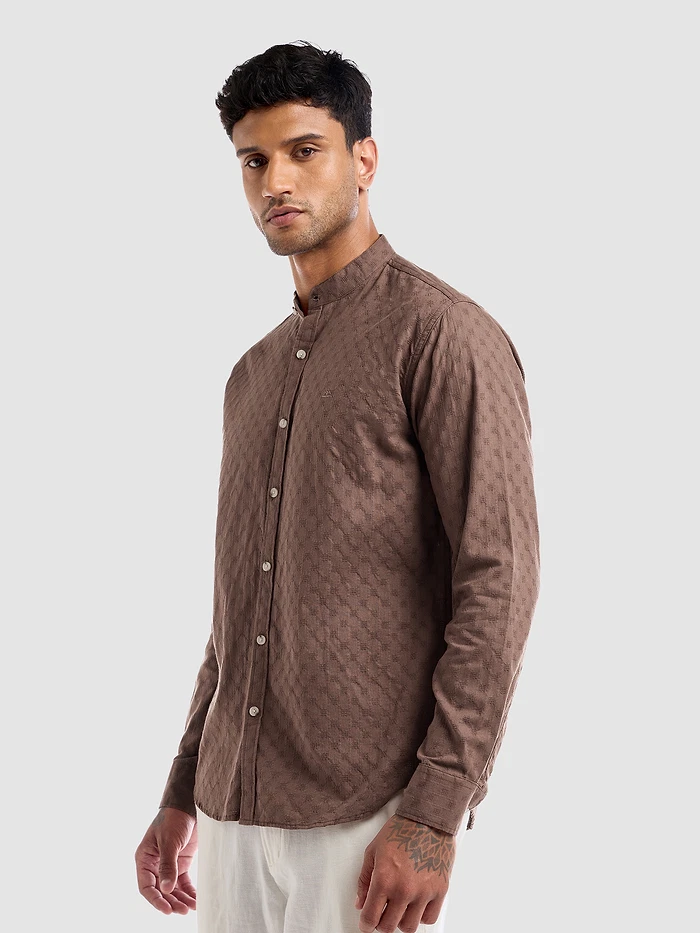 Brown Mandarin Collar Shirt For Men