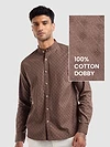 Brown Mandarin Collar Shirt For Men