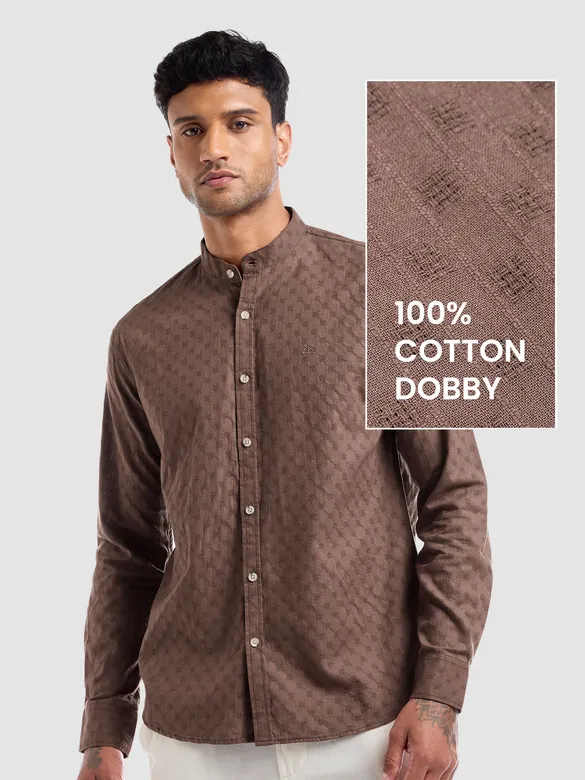 Brown Mandarin Collar Shirt For Men