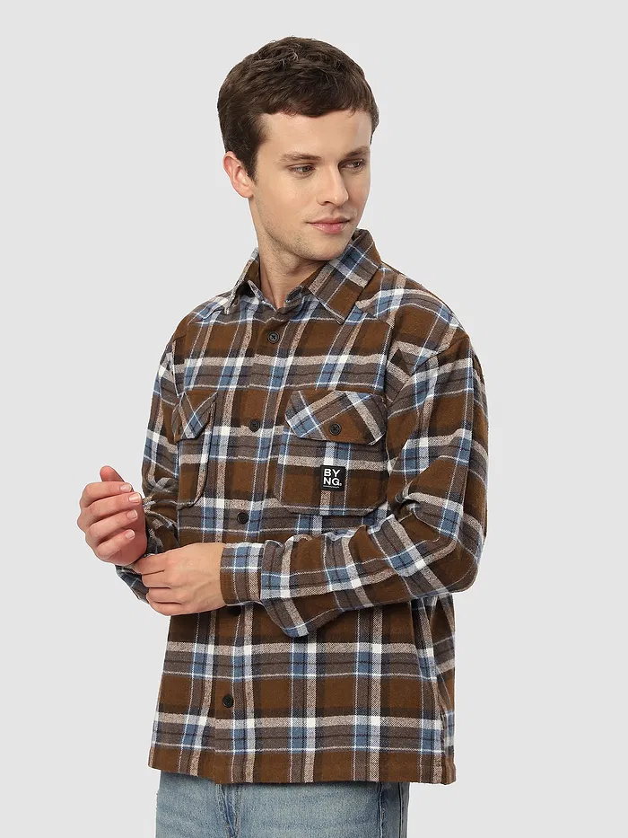 Brown Recycled Check Flannel Shirt
