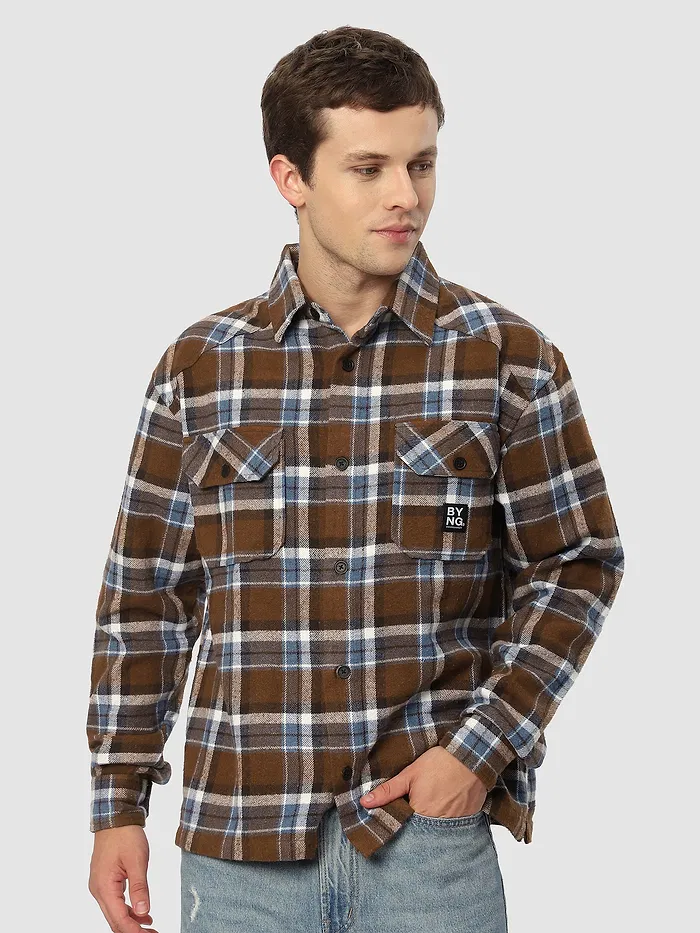 Brown Recycled Check Flannel Shirt
