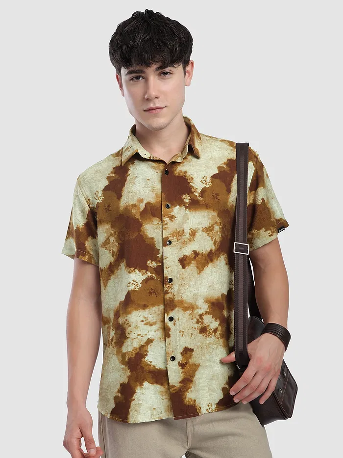 Brown Tie and Dye Printed Shirt