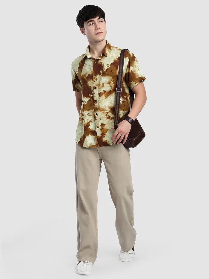 Brown Tie and Dye Printed Shirt
