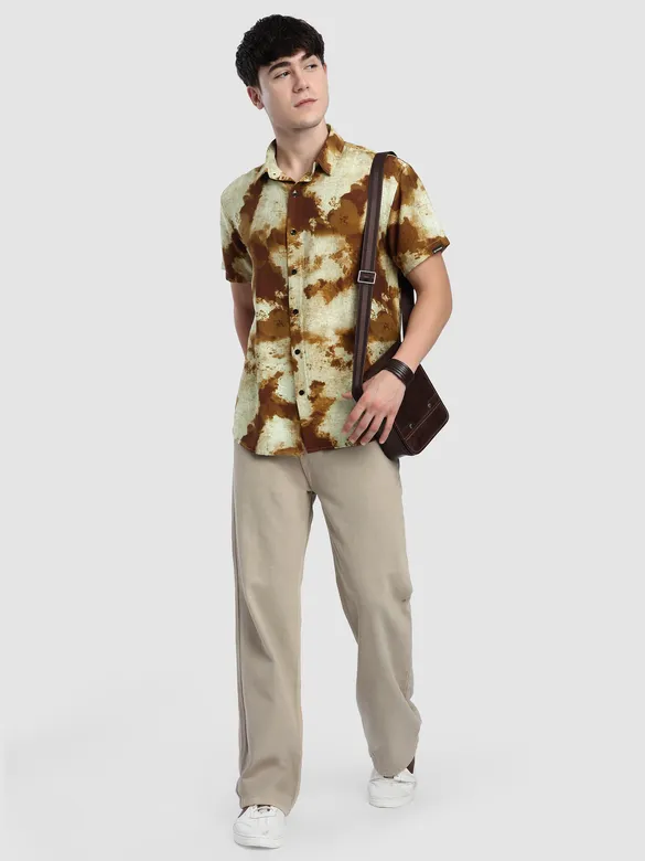 Brown Tie and Dye Printed Shirt