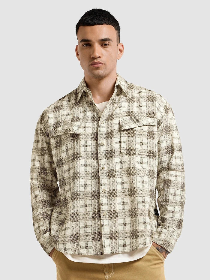 Brown Waffle Plaid Shirt
