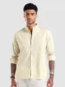 Cream Mandarin Collar Shirt For Men