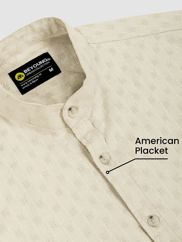 Cream Mandarin Collar Shirt For Men